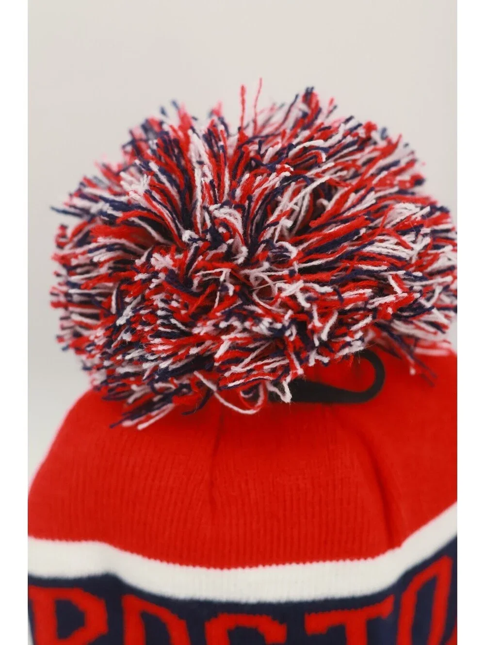 Boston Beanie Hat Pom Pom Knit Cuffed Skull Cap Red White Blue Winter Men Women